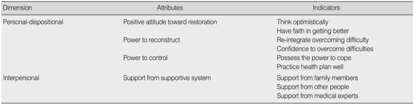 Table 3. Dimensions, Attributes, and Indicators of Resilience from Cardiovascular Disease in Final Stage