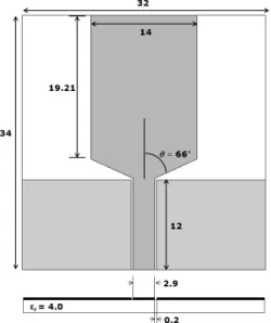 그림  1 .  CPW  급전 구조를 이용한 UWB  모노폴 안테나 Fig.  1.   CPW  fed  UWB  monopole  antenna.
