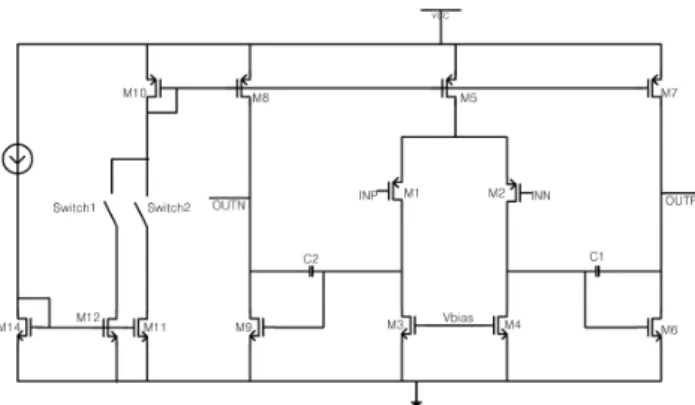 Fig.  4.  Schematic  of  the  proposed  switched  operational  amplifier.