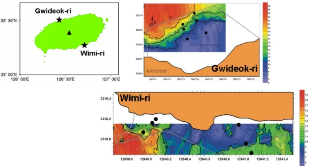 Fig. 1. Map of the study area. Black circles are stations of SCUBA survey. 