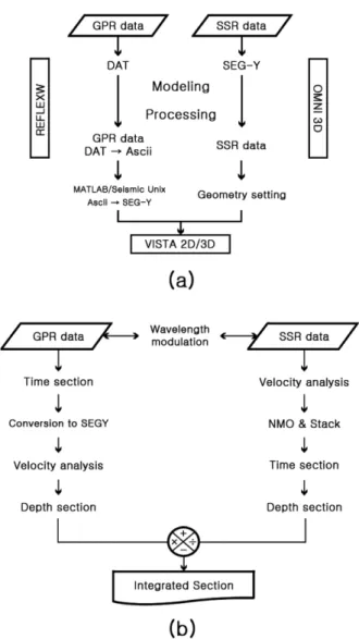 Fig. 5. (a) Main processing and (b) integration procedures employed in this study.