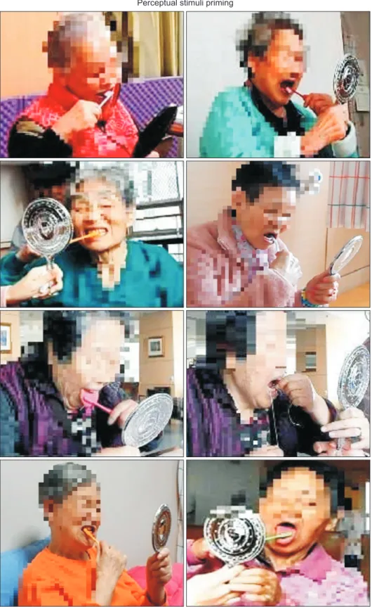 Fig. 2. Tooth Brushing using priming  in experimental group. Make visually  recognize with tooth surface colorant  through direct observation via mirror