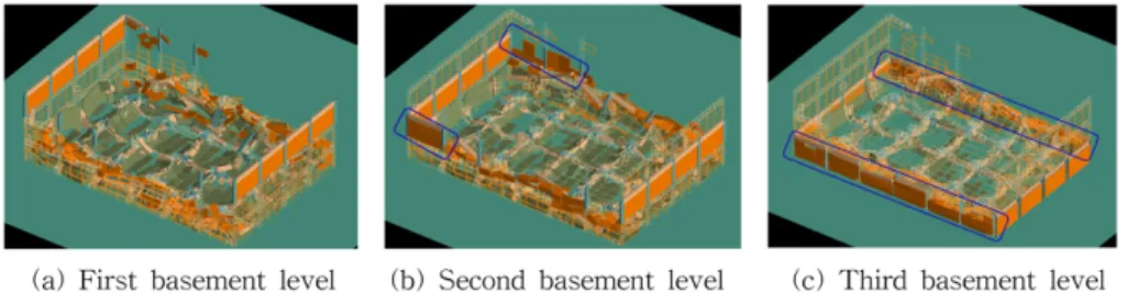 Fig. 6. Expected existing cavities after earthquake-induced 10-story building collapse simulation in case of no wall in the basement floor.