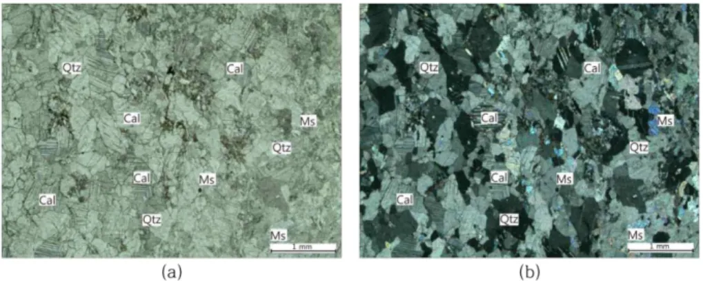 Table 1. Modal analysis of calcite-rich and calcite-poor rock. Unit is volume percent.
