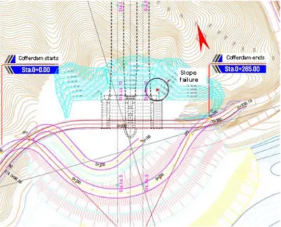 Fig. 1. Tunnel construction layout and location of the slope failure.