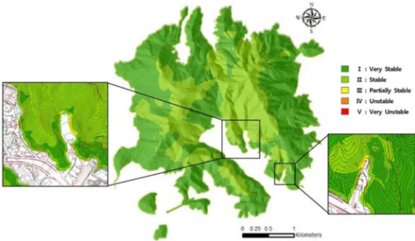 Fig. 10. Landslides susceptibility map using the index method. 