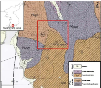 Fig. 2. Sampling sites of stream water, stream sediment, and soil ( ▲  K1-K19, acid mine drainage and stream sediment;  ■ , soil).