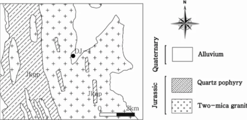 Fig. 2. Geological map of the study area including the location of the borehole (DJ-1).