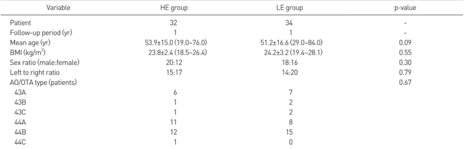 Table 1. Demographic Parameters and Distribution of Fractures in Two Groups 