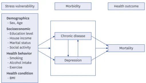 Fig. 1. Modified Conceptual framework of relationship between stress vulnerability and depression and health  outcome