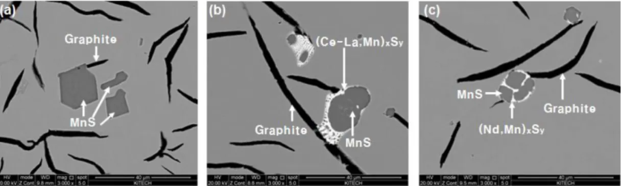Fig. 4. Effect of rare earth element addition on nucleation behavior of graphite. (a) No