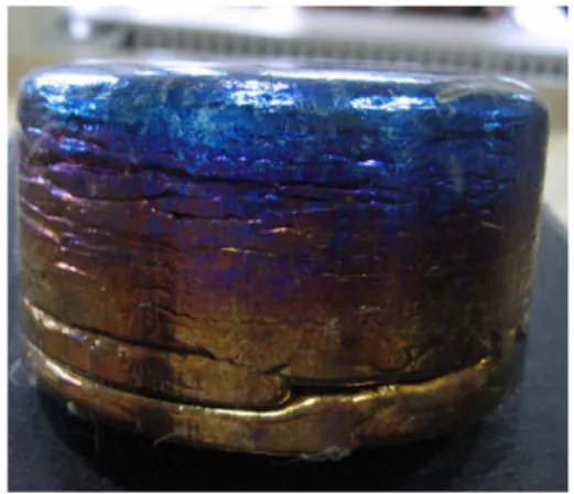 Fig. 9. Photogarph showing the titanium alloy ingot produced by plasma arc remelting process using Ti alloy of new scarps