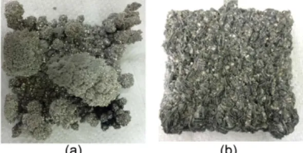 Fig. 1. The surface morphology of tin electro-refining in the electrolyte of Methanesulfonic acid with organic additive such as (a) thiol group and (b) glycol group.