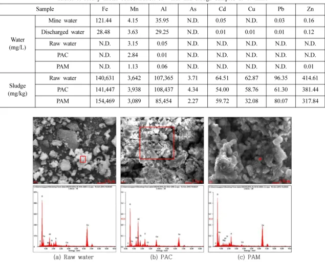 Fig. 6. SEM-EDS analysis of precipitated sludges at W mine.