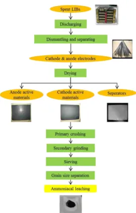 Fig. 1.  Flowchart of the physical treatment procedure of spent LIBs.