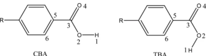 Fig. 1.  Cis and trans forms of benzoic acid monomers: R=H, OH, NH 2 , F, Cl, CN, NO, NO 2 