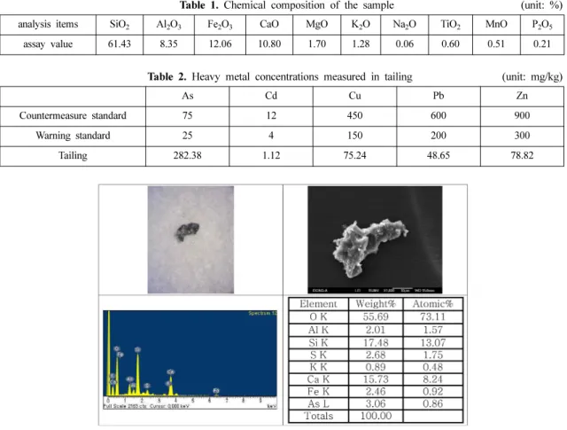Table 2. Heavy metal concentrations measured in tailing                 (unit: mg/kg)