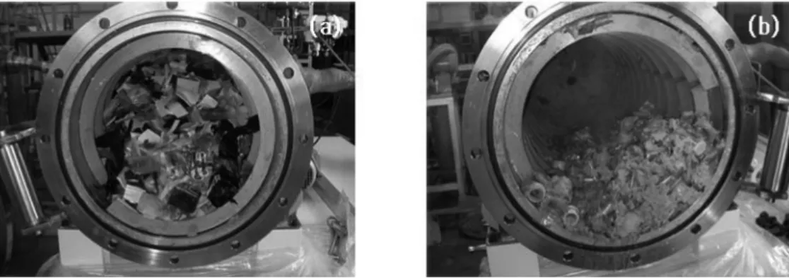 Fig. 5. Feeding sample(a) and final product(b) of paper and plastic mixtures.