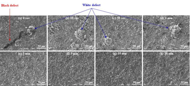 Fig.    SEM  micrographs  of  PEO  films  formed  on  the  pre-treated  AZ91  Mg  alloy  for  2  min  at  100  mA/cm 2  of  300  Hz  AC  in  0.1  M    NaOH  +  0.4  M    Na 2 SiO 3    solution
