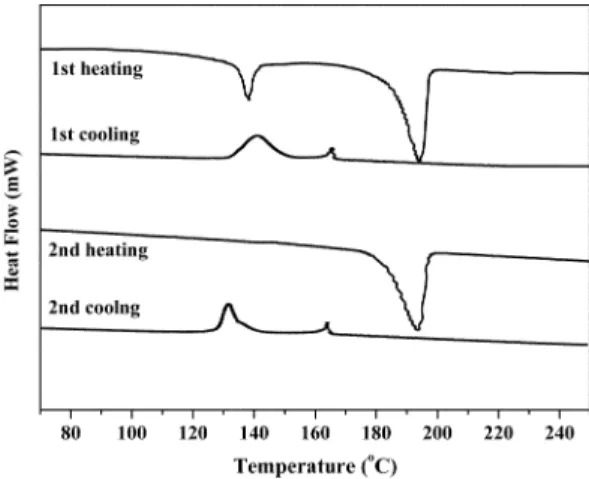Fig . 5. DSC thermograms of H-CN-9; heating and cooling rates were 10 o C/min.