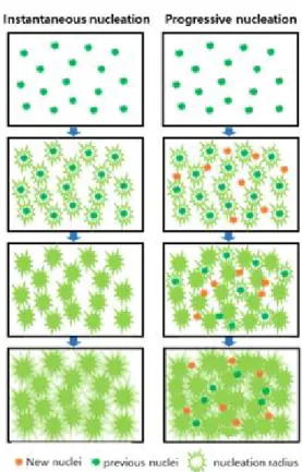 Fig.  4. Illustrations  of  the  nucleation  and  growth  process  in  the  Scharifker-Hills  theory  model.