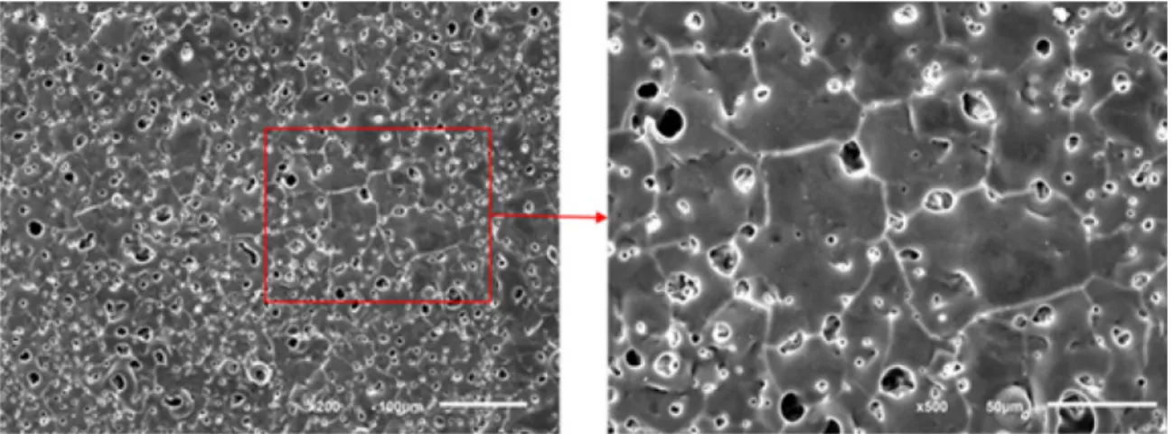 Fig. 9. SEM images of PEO films formed on AZ31 Mg alloy for 5 min at 200 mA/cm 2  of 310 Hz AC in 0.1 M Na 3 PO 4 solution.