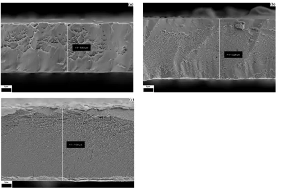 Fig. 3-2-2 is the cross section image of the electroformed Ni-P deposits with varied plating time by SEM