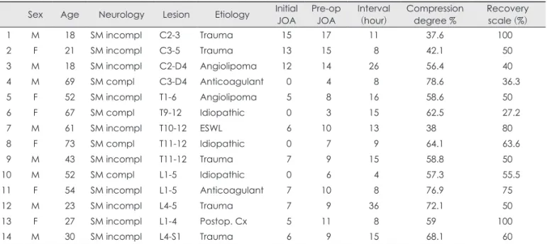 TABLE 1. The characteristic of SSEH in 14 patients