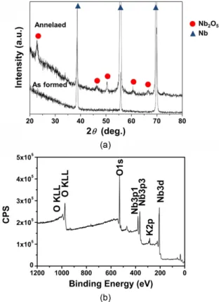 Fig. 2. (a) - (b) Cross-sectional SEM images of Nb 2 O 5 formed by anodization without preheating process at (a) 7 V and (b) 20V