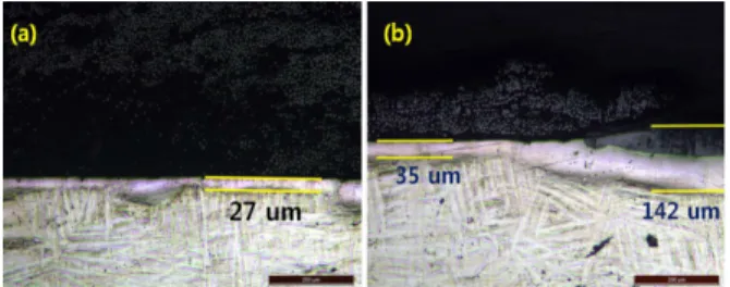 Fig. 11. Views of cross sections of Zry-4 cladding having SiC f /SiC composite protective films wound with a one-line thickness after oxidation at 1200 o C, in a steam-Ar mixed gas