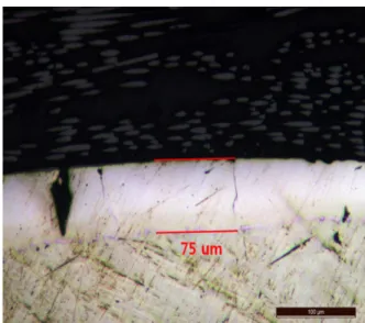 Fig. 12. A view of a cross section of Zry-4 cladding having SiC f /SiC composite protective films wound with a 4-line thickness seen through an electron microscope after oxidation for 10minutes at 1200 o C, in a steam-Ar mixed gas.
