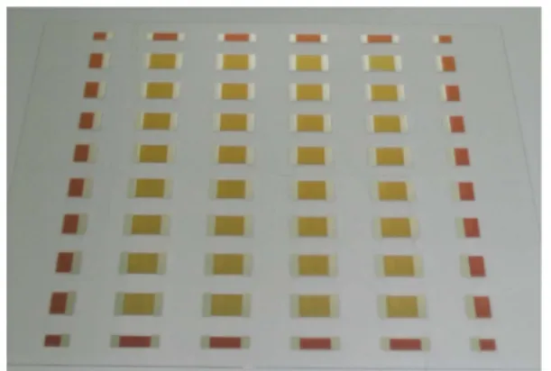 Fig. 2. Small-sized (20 mm × 20 mm) JIC crystallized samples on the 2 nd  generation glass substrate.