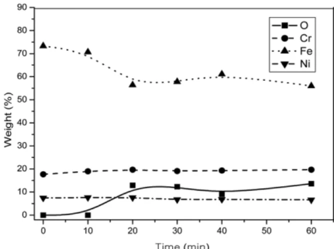 Fig. 1. Change of surface composition of 304 stainless steel with treatment time.