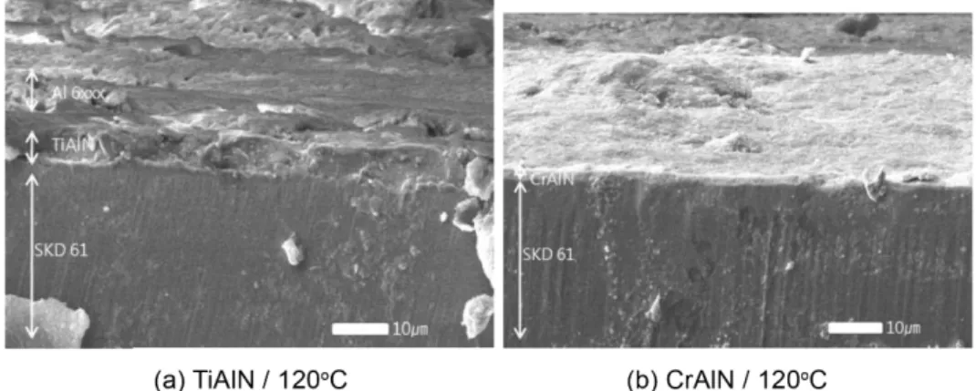Fig. 9. Worn surface roughness of (a) TiAlN, (b) CrAlN at RT observed by AFM.
