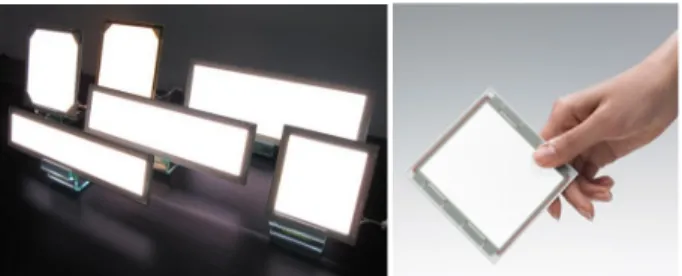 그림 13. Lumiotec(좌)과 Panasonic(우)의 OLED 조명 패널.