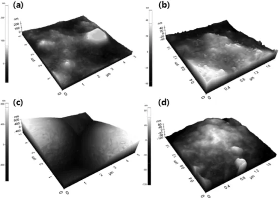 Fig. 10. AFM showing the non-coated and coated surface of NiTi wire (rectangular type)