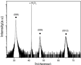 Fig. 4. X-ray diffraction patterns of CuCr 0.95 Mg 0.05 O 2  thin films grown on the c-plane sapphire substrate at the oxygen pressure of 10 mTorr at 700 o C.