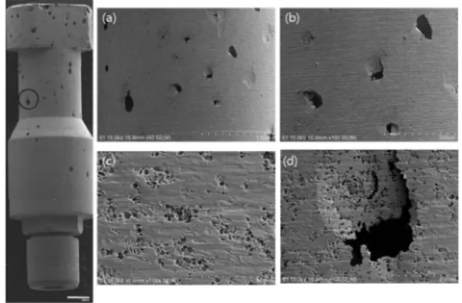 Fig. 8. FE-SEM micrographs showing the corrosion surface of fixture after potentiodynamic test in 0.9% NaCl solution at 36.5 ± 1 o C