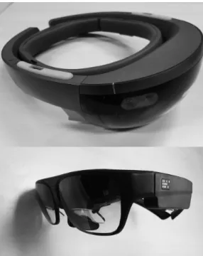 Fig. 1. Microsoft Hololens (top) and ODG R-7 (bottom). Fig. 2. Three-dimensional reconstructed model of the spine, simulated by  pedicle screw simulator software.
