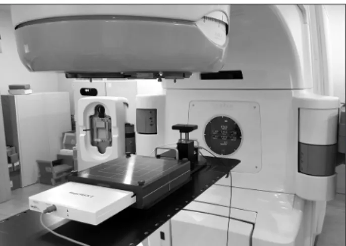 Fig. 2. Phantom setup image for the dose measurement in the  Novalis Tx.