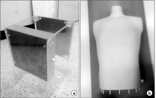 Fig.  1.  (a)  The  adult  geometric  phantom  designed  by  the  Food  and  Drug  Administration  (FDA)  for  use  in  the  Nationwide   Evalu-ation  of  X-ray  Trends  (NEXT)  program  and  (b)  Torso  phantom.