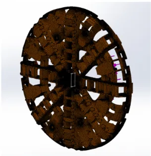 Fig. 9. Geometry modeling and mesh creation of TBM cutterhead