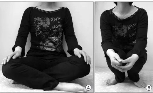 Figure  4.  Clinical  photographs  of  the  patient  at  the  last  follow-up  demonstrate  that  she  is  able  to  sit  cross-legged (A) and squat (B) without  limitation