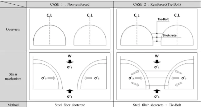 Table 4. Comparison of reinforced and non-reinforced tunnel pillar