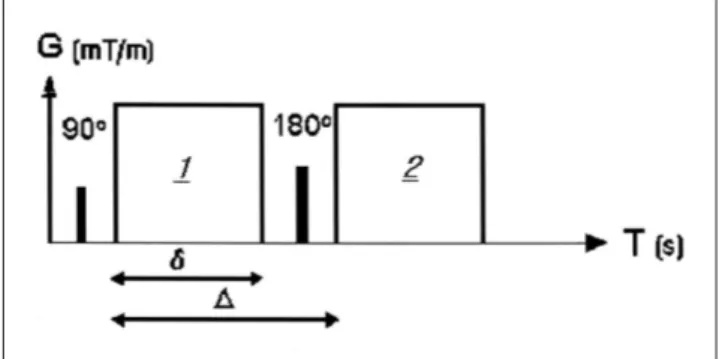 Fig. 3. Pulse sequence diagram of DWI. Diffusion-sensitive gradients are shown as a pair of rectangle located before and after the 180°refocusing pulse.