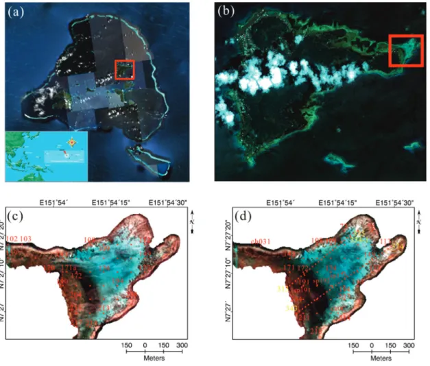 Fig. 1.  (a) Map of FSM and Landsat ETM+ image of Chuuk Lagoon acquired on 23 November 2000