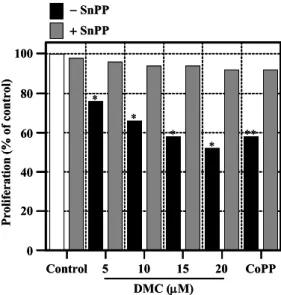 Figure  3.  Effects  of  demethoxycurcumin(DMC)  on  cellular  proliferation  in  rat  vascular  smooth  muscle  cells