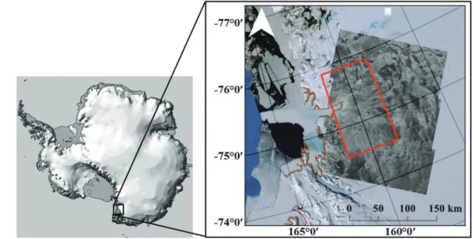 Fig. 1.  The study area with Sentinel-1A GRD image obtained on 13 June 2016 overlain on Google Earth