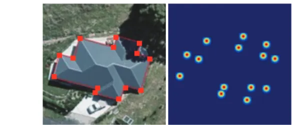 Fig. 3.  Input image with annotation and its keypoint heatmap.