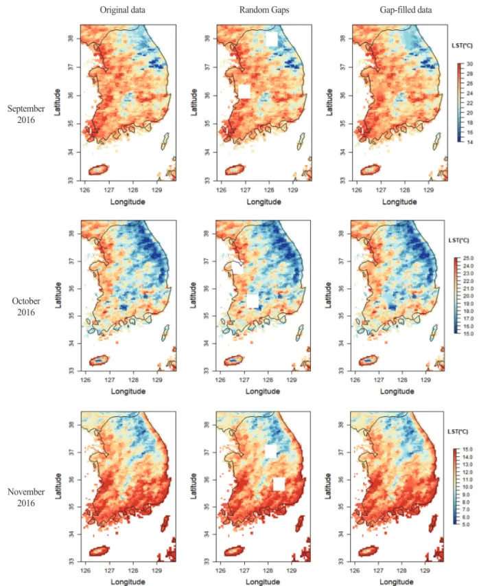 Fig. 9.  Maps of MODIS LST retrieved by DCT-PLS.